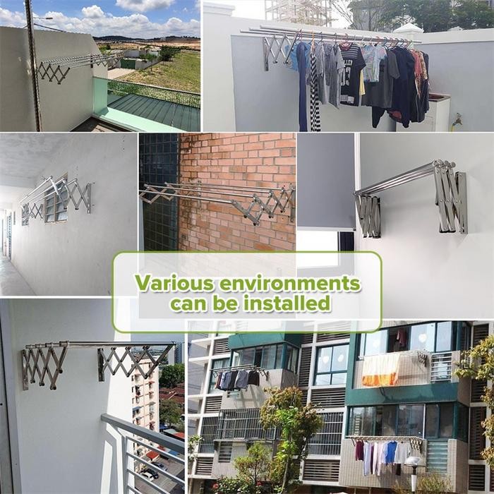 Jemuran Dinding Lipat Stainless Jemuran Baju Dinding 200Cm Jemuran Pakaian Dinding