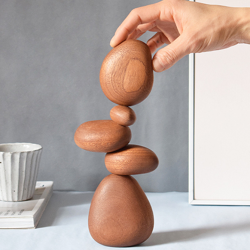 

Solid Wood Abstract Home Decoration Creative Magnetic Balance Stone Sculpture Fun Art Ornaments