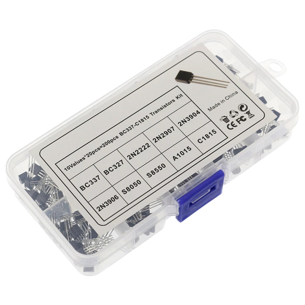 

200Pcs Transistor Kit BC327 BC337 2N2222 2N2907 2N3904 2N3906 S8050 S8550 A1015 C1815 PNP/NPN 10