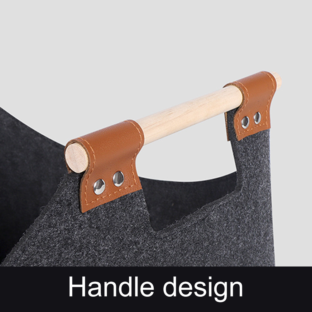 

Felt Basket Firewood Box with Wooden Handle Foldable Wood Basket Large Capacity Clothes Storage