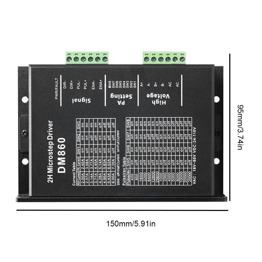 

Motor Drive Controller Dm860 Dm860H Drive 200khz AC18-80V or DC24-110V 2A-7.2A Suitable For 42 57 86