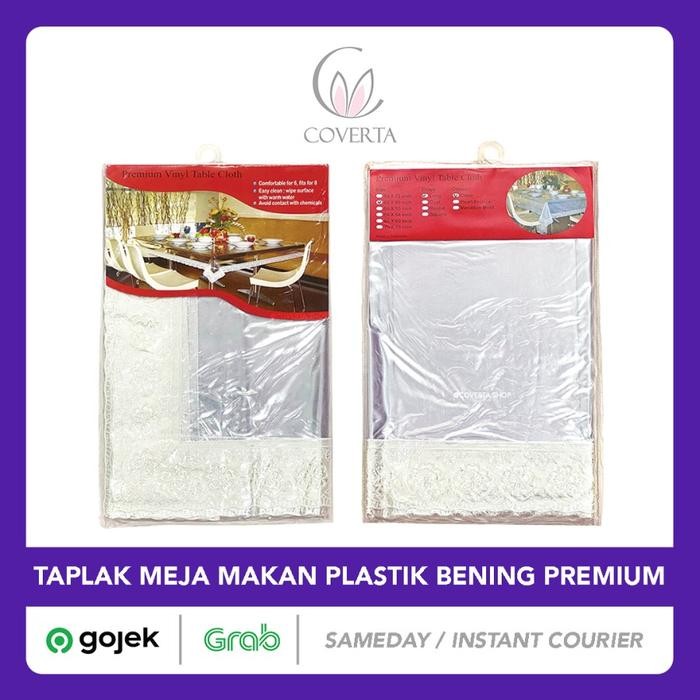 Taplak Meja Makan Plastik Bening Transparan Renda Putih