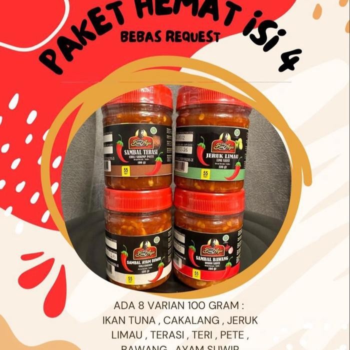 

New PAKET SAMBAL ISI 4 BOTOL 100gram BEBAS REQUEST PILIH VARIAN