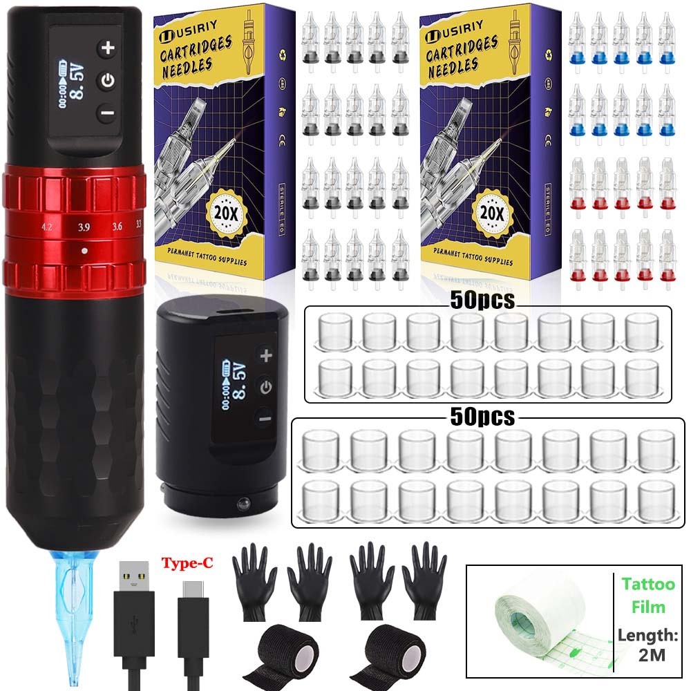 Professional Tattoo Machine Kit Wireless Tattoo Machine Set With 40Pcs Tattoo Needles Tattoo