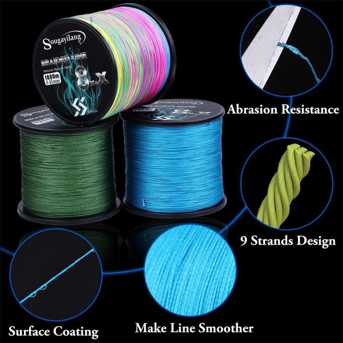 Sougayilang Senar Pancing Pe 300M 500M 1000M 9X Strands Braid Fishing Line Pe Fishing Line Strong