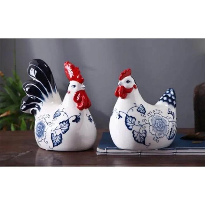 Terlaris Pajangan Keramik Hewan Import Keberuntungan Shio Ayam Patung Zodiak