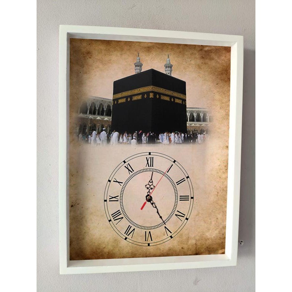HIASAN PAJANGAN JAM DINDING ISLAMI KALIGRAFI KABAH MEKKAH UK 30X40