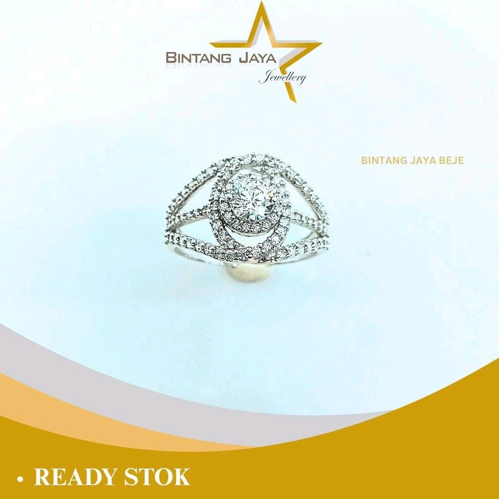 Cincin Emas Asli Oval Full Mata Putih - Kadar (17K) - Berat ± 4,23gr Ukuran 16 - Cincin Putih Penuh 