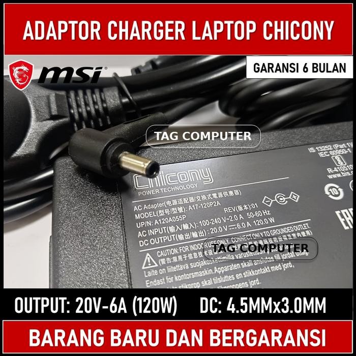 ADAPTOR CHARGER LAPTOP MSI CHICONY A17-120P2A 20V-6A (120W) 4.5x3.0MM ORIGINAL