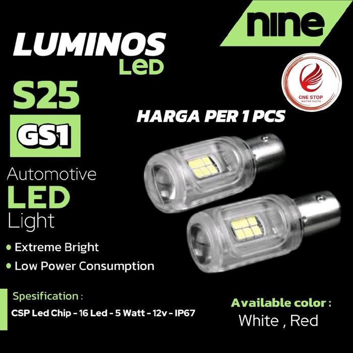 LAMPU STOP REM LUMINOS LED S25 GS1 BAYONET 16 MATA NON STROBO / TIDAK KEDIP ASLI LUMINOS *