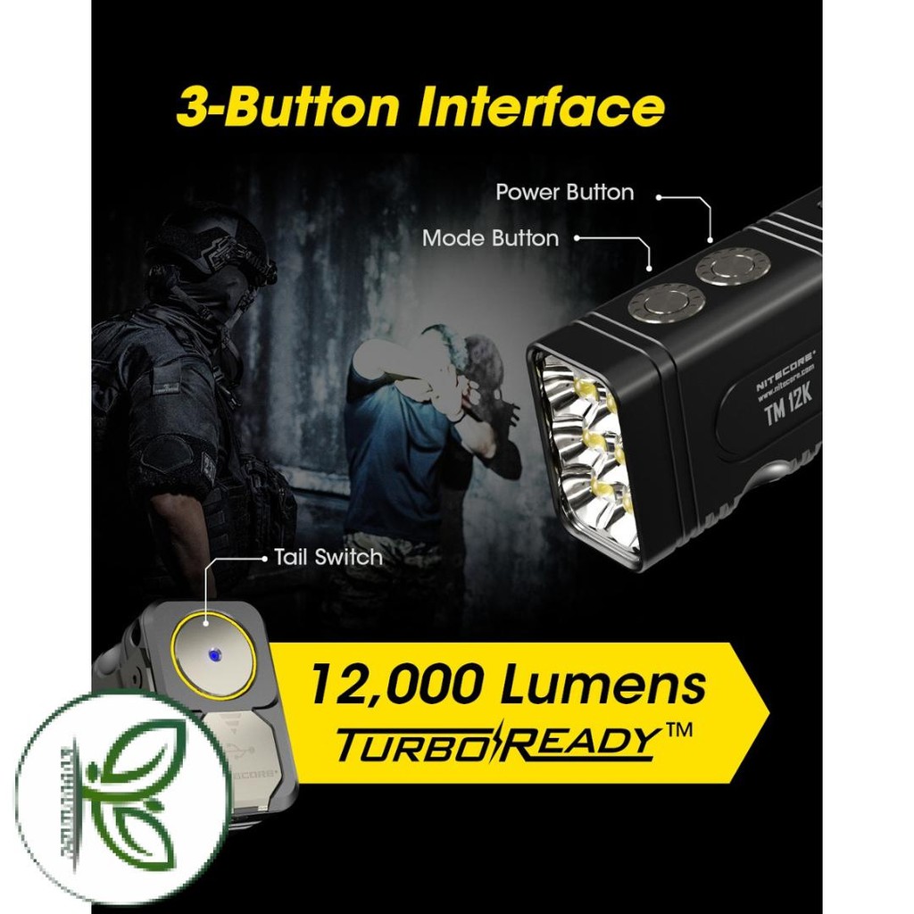 NITECORE Senter LED Flashlight OLED Display Rechargeable 12000 Lumens - TM12K