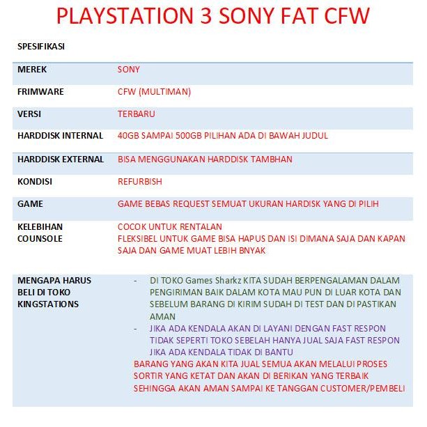 Unik Ps3 / Playstation 3 Fat Sony Hdd 500Gb (Special)