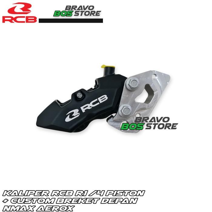 KALIPER DEPAN RCB R1 4 PISTON + CUSTOM BREKET DEPAN NMAX AEROX