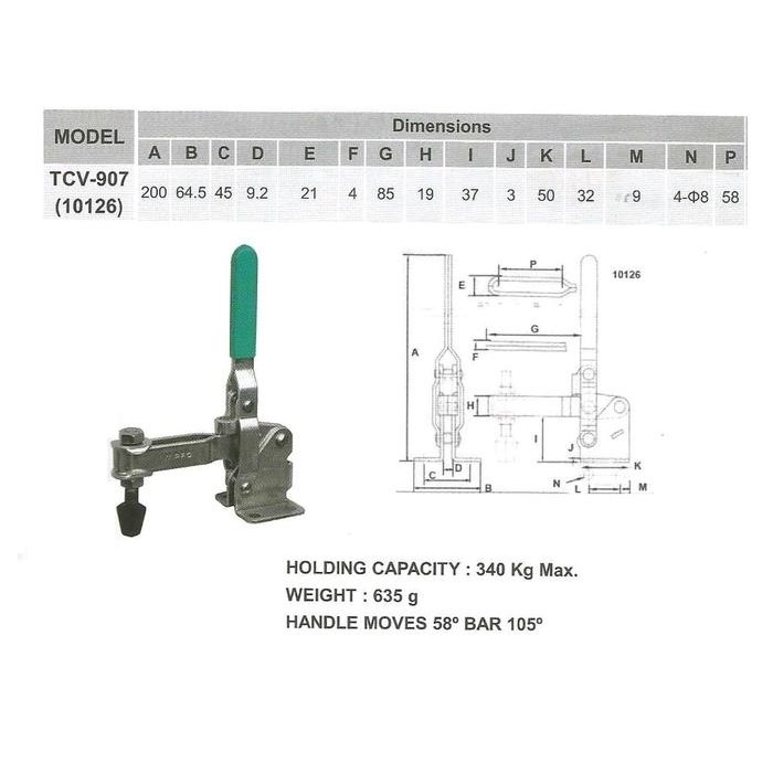TOGGLE CLAMP TCV-907 WIPRO VERTIKAL DAYA 340KG KLEM TOGLE TOGEL 10126