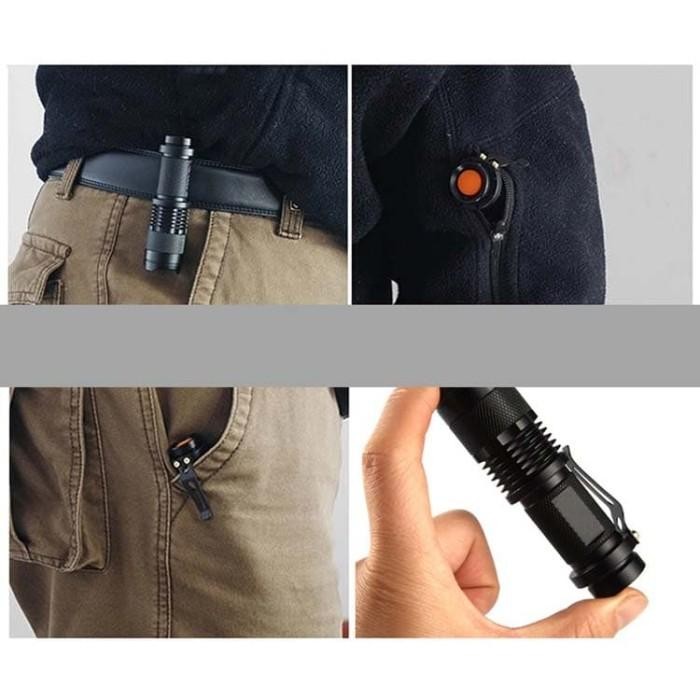 [Expert] Pocketman Senter LED Flashlight Police SWAT Mini Zoom Camping Anti Air