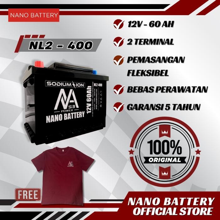 Nano Battery Aki Mobil Sodium Ion Aki Mobil Sodium Ion Na-1260S(L2-400) 12V 60 Ah Aki Kering Garansi