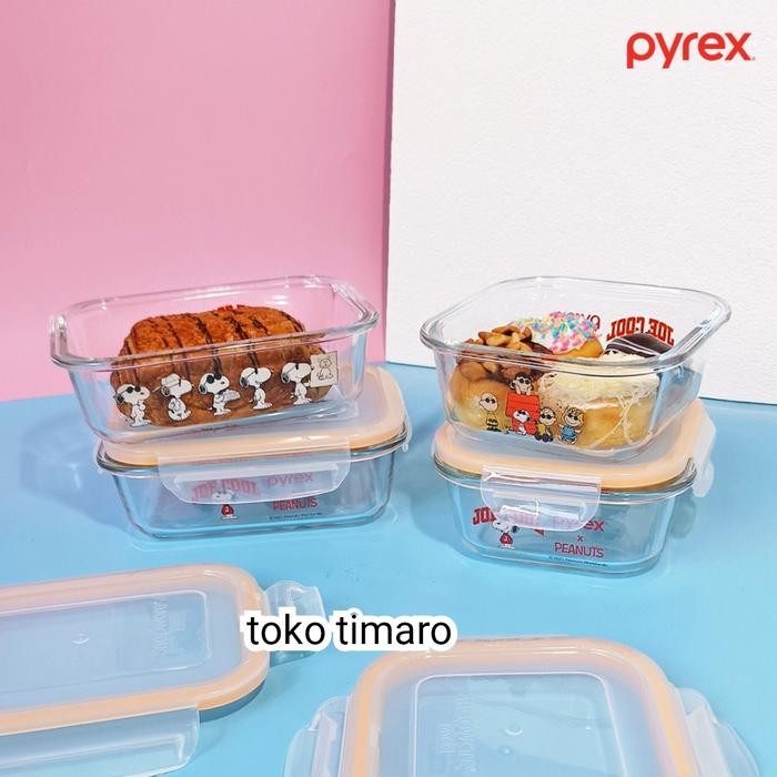PYREX SNOOPY FOOD CONTAINER/KOTAK MAKAN KACA SET 4PCS