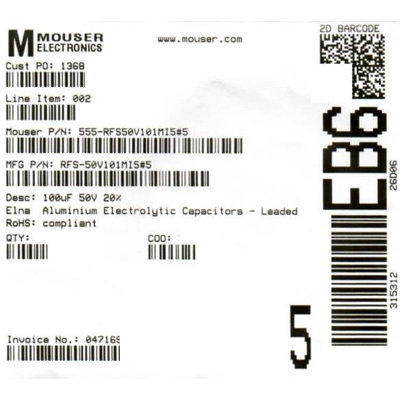 Pcb Elna Silmic Ii 100Uf/50V Rfs-50V101M15#5 Audio Capacitor