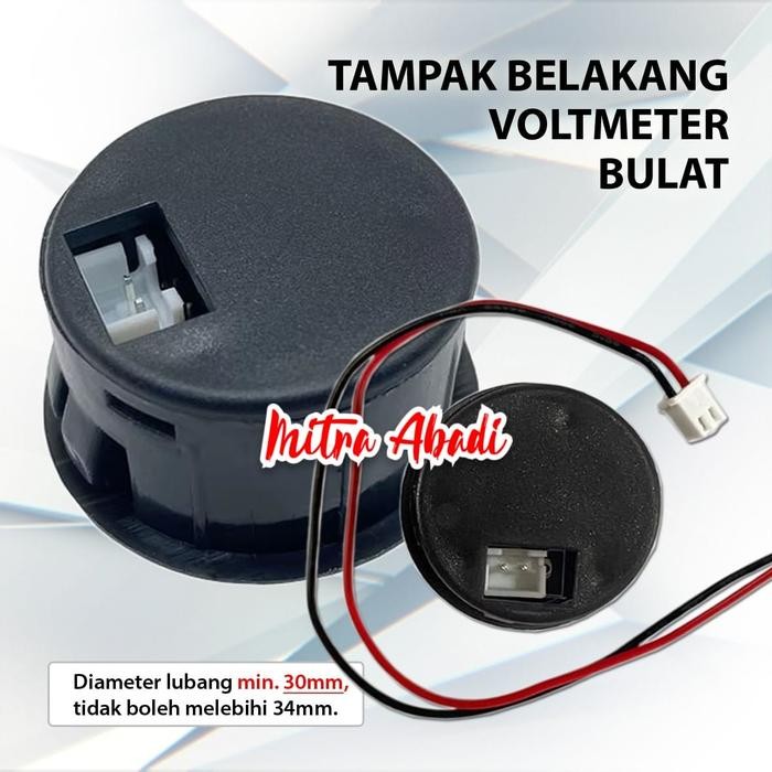 Voltmeter Bulat Led Digital Display Dc 4-100V 2 Kabel / Circular Reverse Protection Aki Motor Mobil