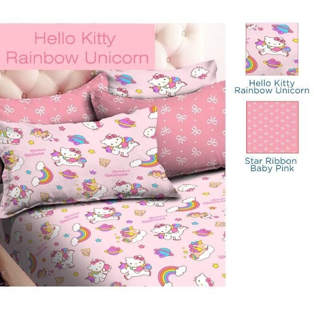BEST SELLER Katun Star Motif Hello Kitty Rainbow Unicorn Kain Bahan Sprei Meteran
