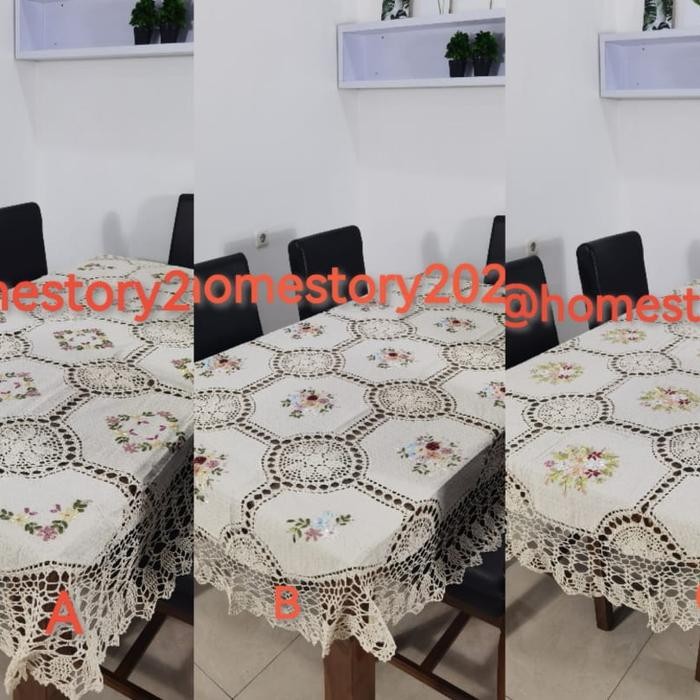 taplak meja makan kain rajut oval impor premium