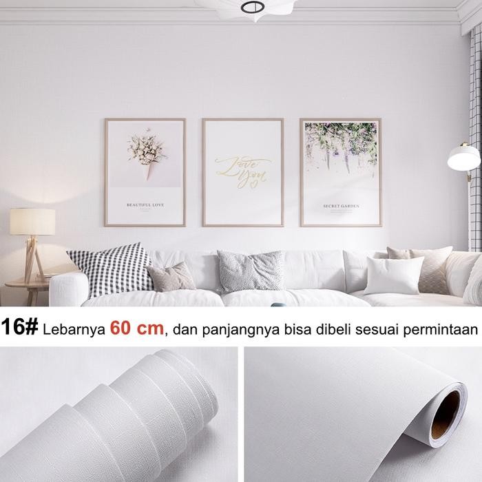 wallpaper dinding kamar tidur lo 60cm 3M/5M/10M warna putih