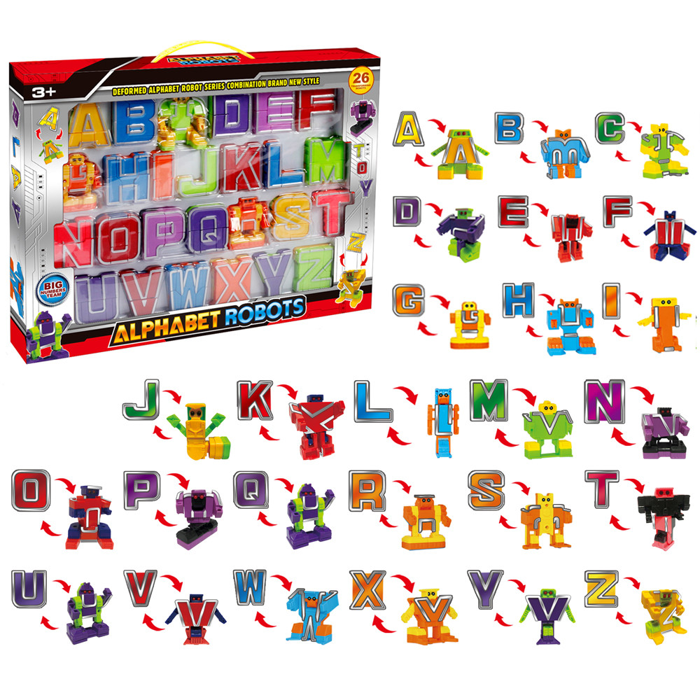 26 Pcs Alphabet Transformation Robot Toy English Letter Learn A-Z Deformation Action Figures Stem