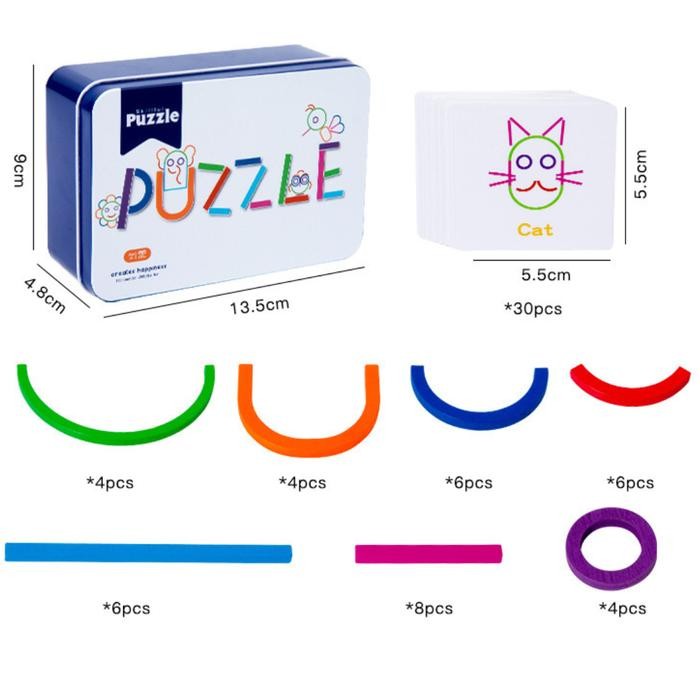 Mainan Edukasi Anak Menyusun Bentuk dari Stik dan Cincin kayu warna warni