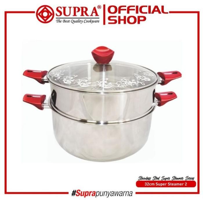Supra Panci Stainless Steel Super Steamer 32 cm Susun 2 + Tutup Kaca