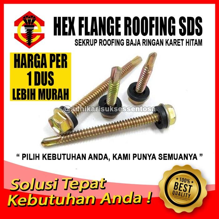 (1 DUS) SEKRUP ROOFING KUNING / HEX FLANGE SDS #12X70 / BAUT BAJA RINGAN 7 CM (250 PCS)