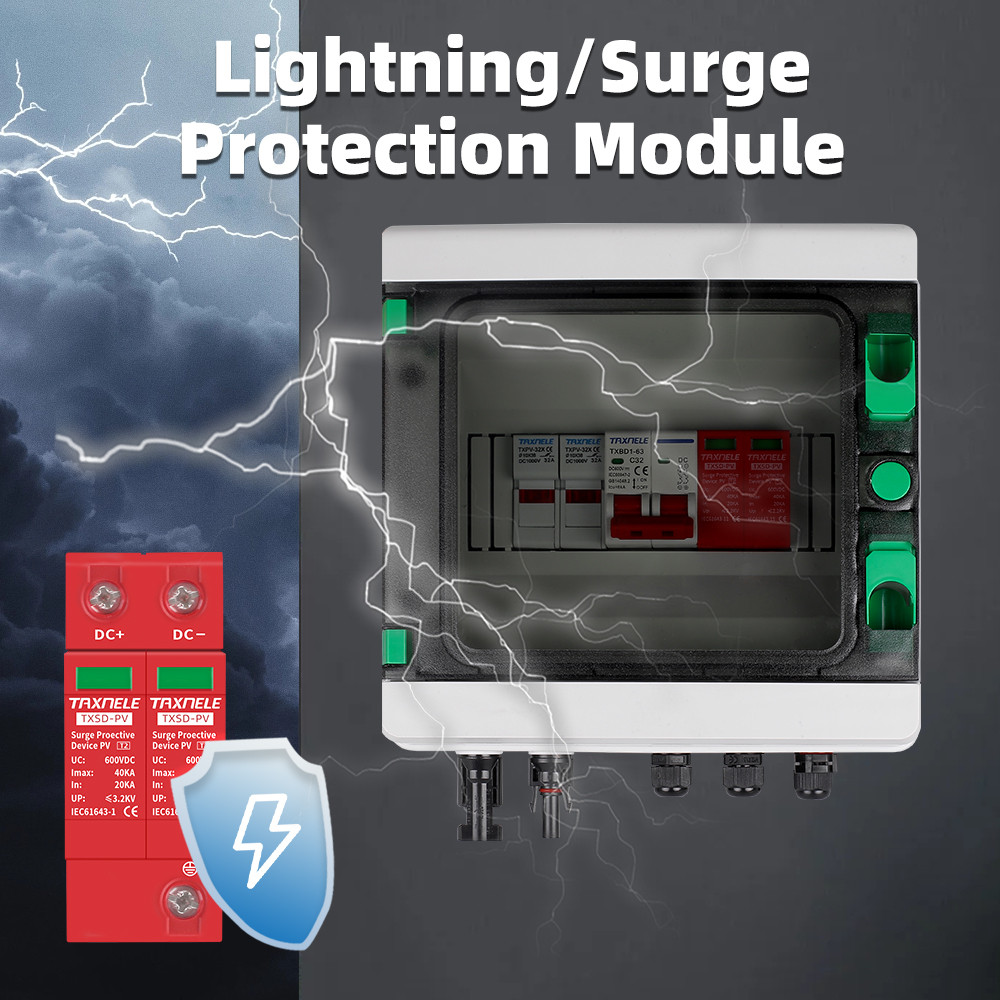 Solar Photovoltaic Pv Dc Combiner Box Surge Lightning Protection 1 Input 1 Out Dc 600V Fuse Mcb Spd