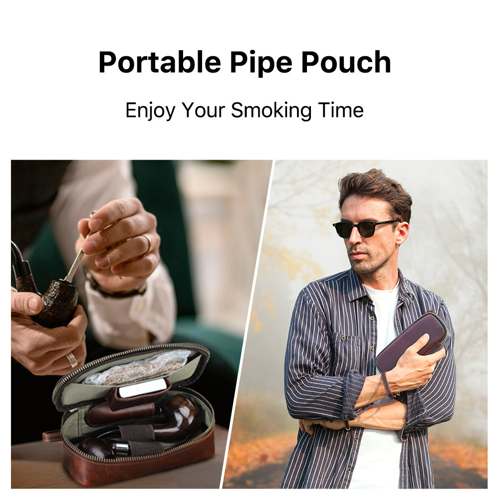 CONTACTS FAMILY Genuine Leather Tobacco Smoking Pipe Bag for 2 pipes Portable Herb Smoke Pipe Case S
