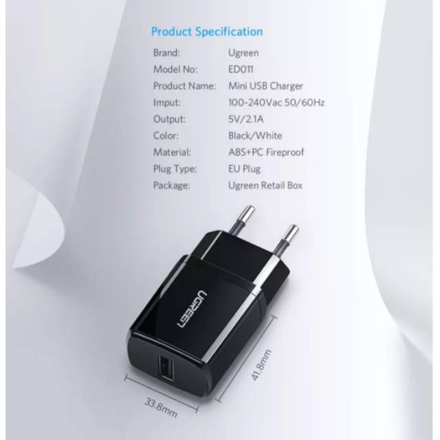 (Expert) UGREEN USB CHARGER 2.1A + KABEL CHARGER MICRO USB / TYPE C