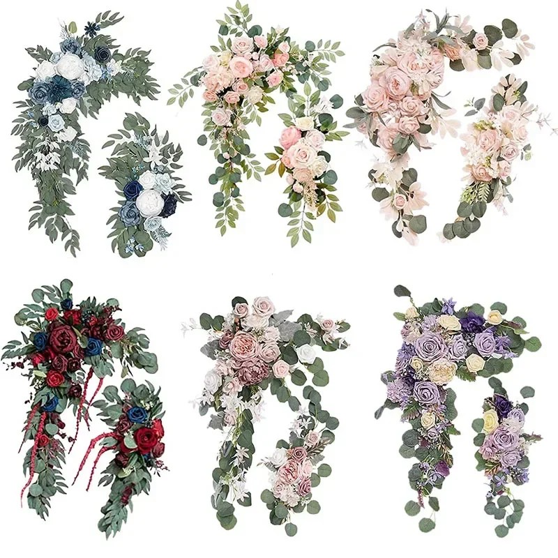 2 Pcs Artificial Wedding Arch Flowers Kit Wedding Flowers Garlands Silk Peony Flower Swag Welcome