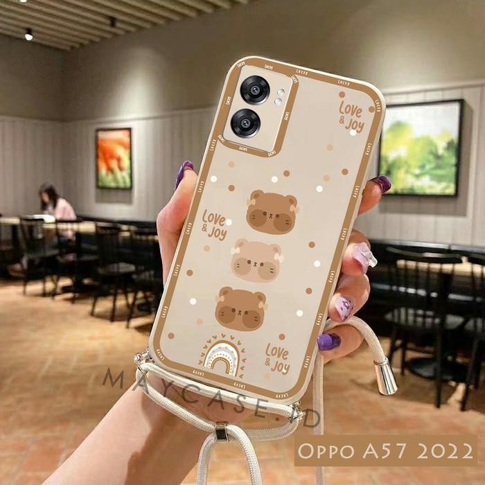 (Expert) Softcase Macaron Motif Bear + Tali Sling Oppo A57 2022 A96 A76 A54 A5S