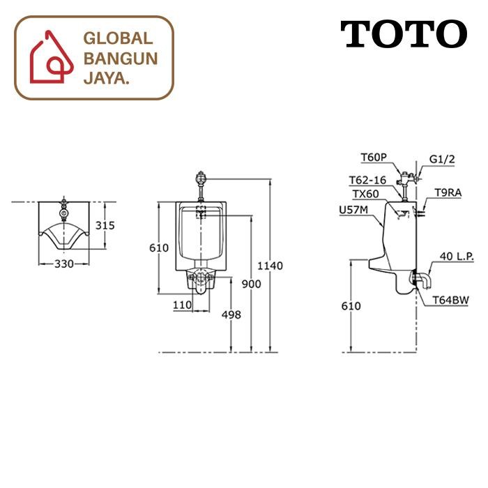 URINOIR TOTO U57M URINAL MUSLIM + PUSH KRAN T60P / URINOIR FULL SET