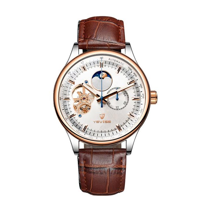 TERBARU, TEVISE NEW MAN MECHANICAL WATCH SKELETON WATCH LUXURY AUTOMATIC WATCH LUMINOUS LEATHER BAND