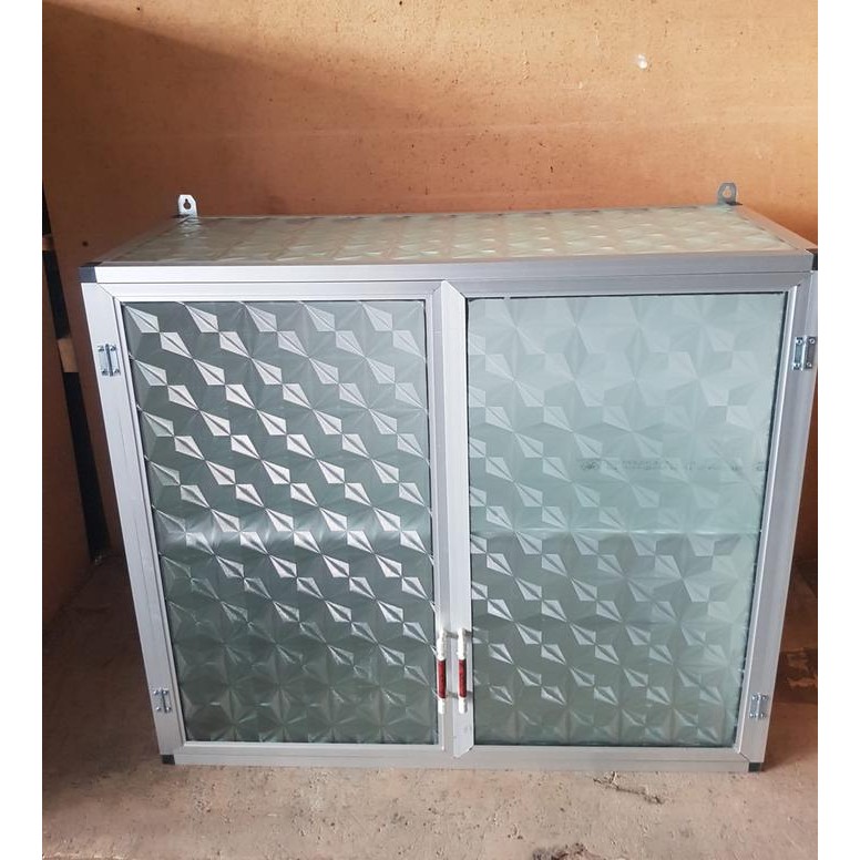 Rak Gantung Lemari Dapur Kitchen Set Atas Aluminium Kaca 2 Pintu Polos