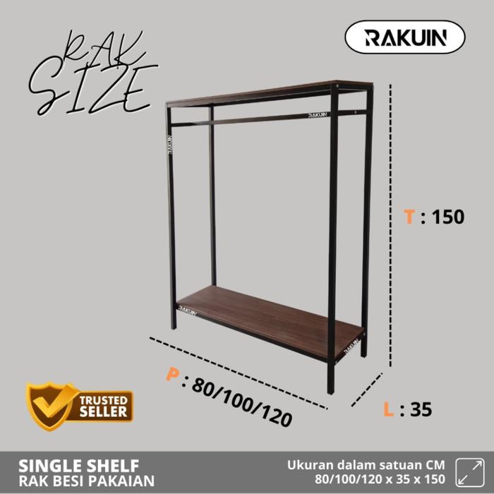 RAK SINGLE SHELF GAWANG BAJU MINIMALIS BESI DAN KAYU FURNITURE DISPLAY BAJU-GAMIS/ BESI KOKOH-RAKUIN