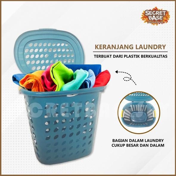KERANJANG LAUNDRY - Keranjang Baju / Keranjang Pakaian Tutup Plastik
