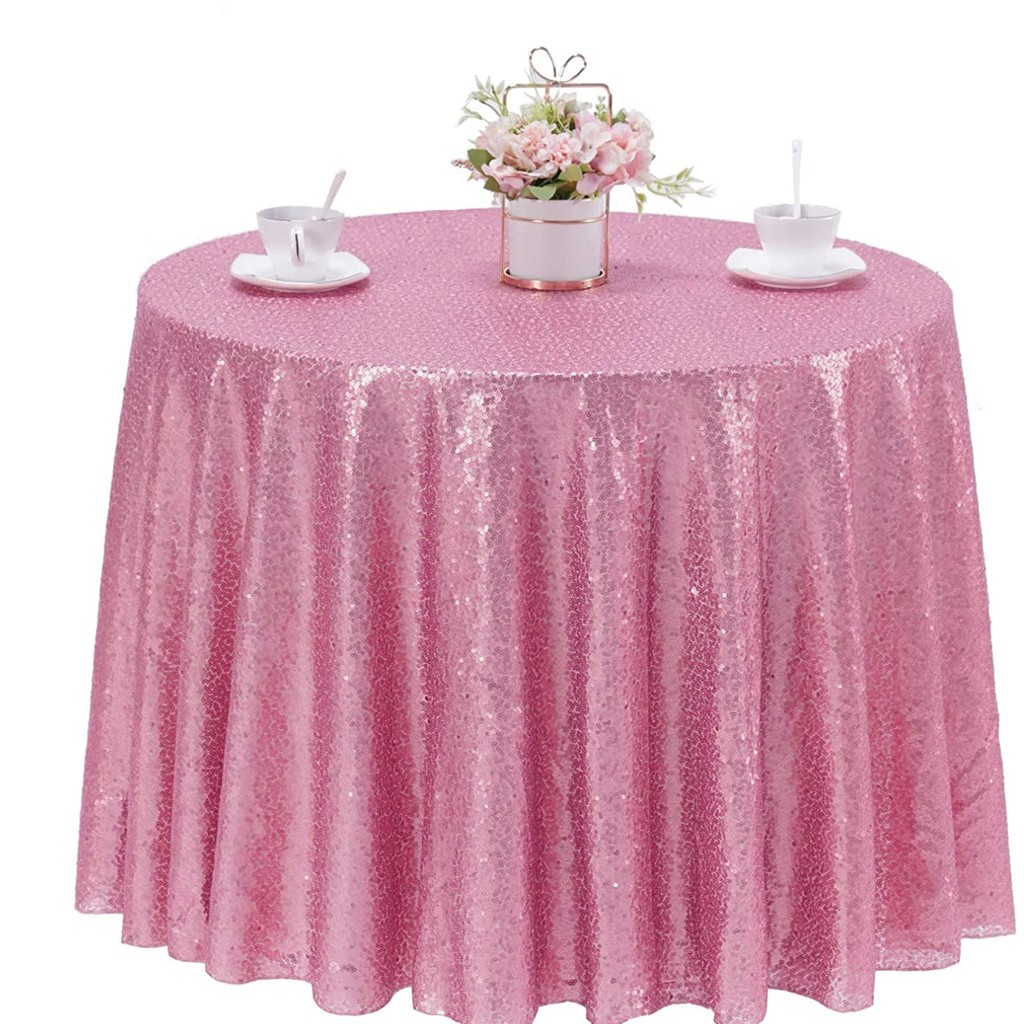Sequin Tablecloth Round Fuchsia Sparkly Table Cover Glitter Table Overlay For Party Dinner Festival