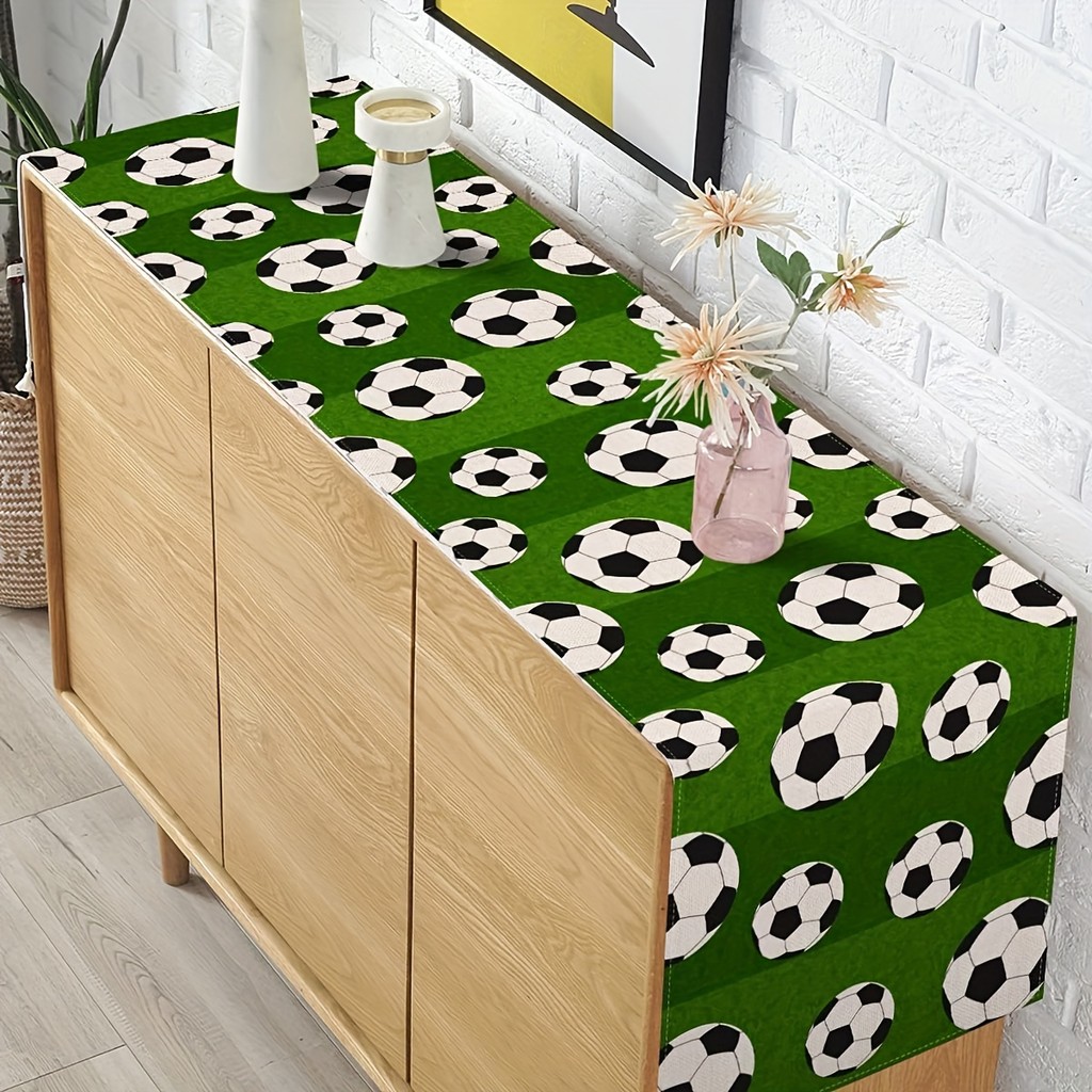 Table Runner, Rectangle Polyester Table Runner, Sport Theme Soccer Table Runner Party Kitchen Dining