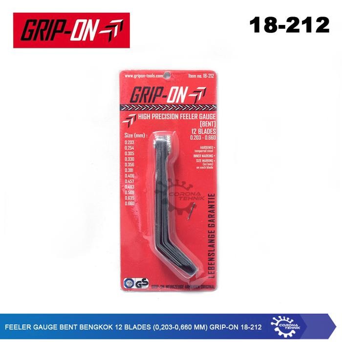 Feeler Gauge Bent Bengkok 12 Blades (0,203-0,660 Mm) Grip-On 18-212