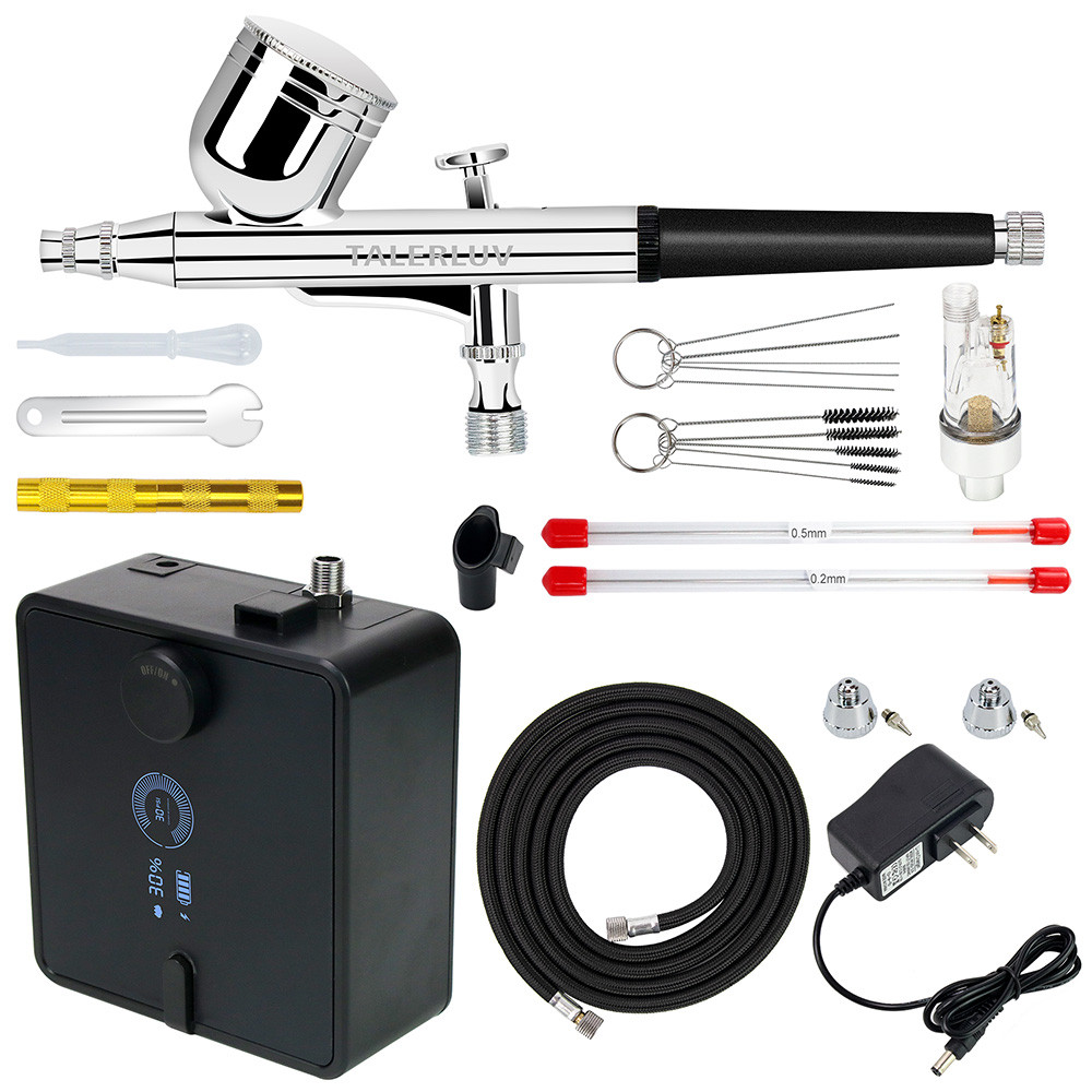 Rechargeable Airbrush Kit Dual-Action Airbrush Gun with Battery Indicator PSI Display for Makeup