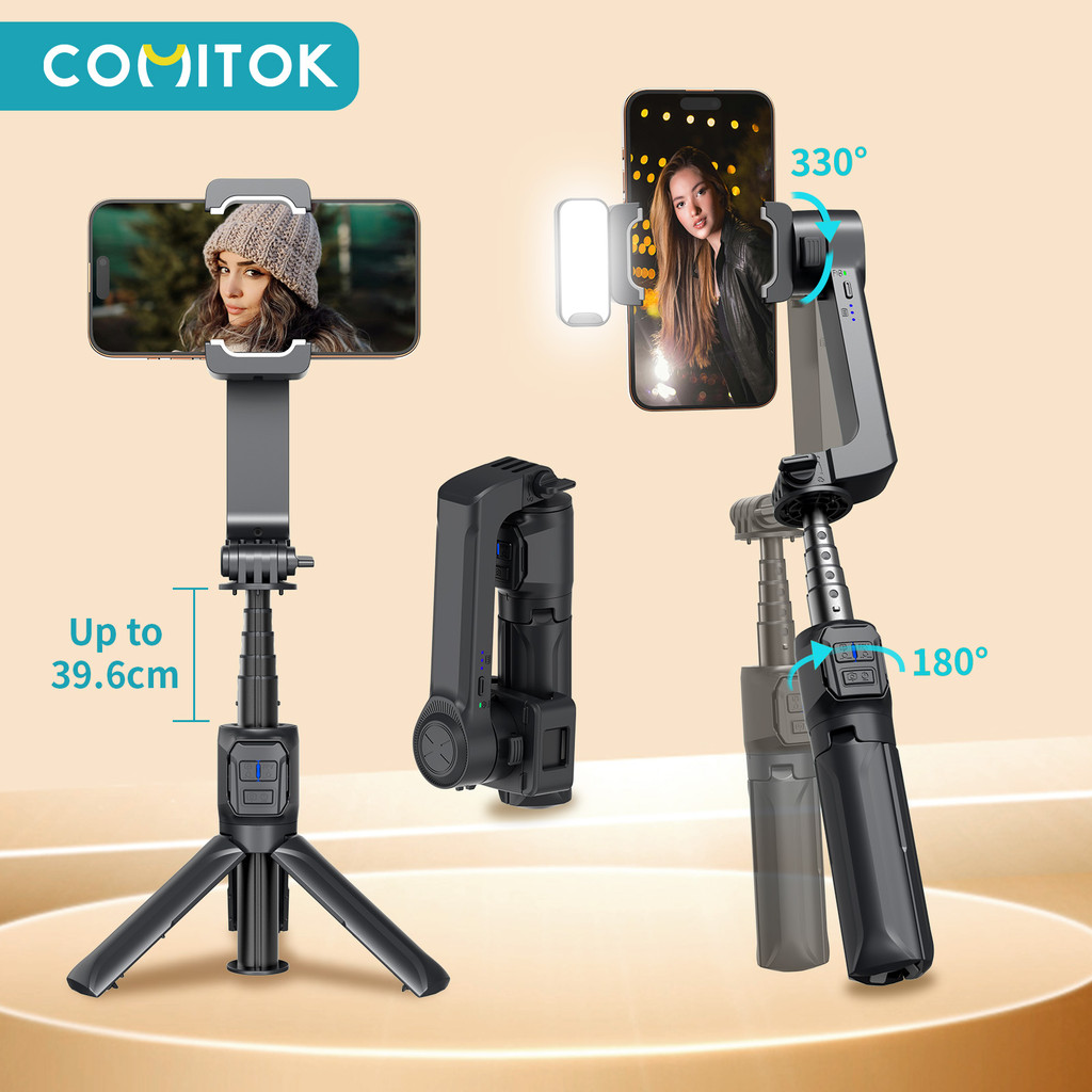 IMPORT A10SE Handheld Gimbal with Fill Light Extension Rod with Smartphone Stabilizer for iPhone