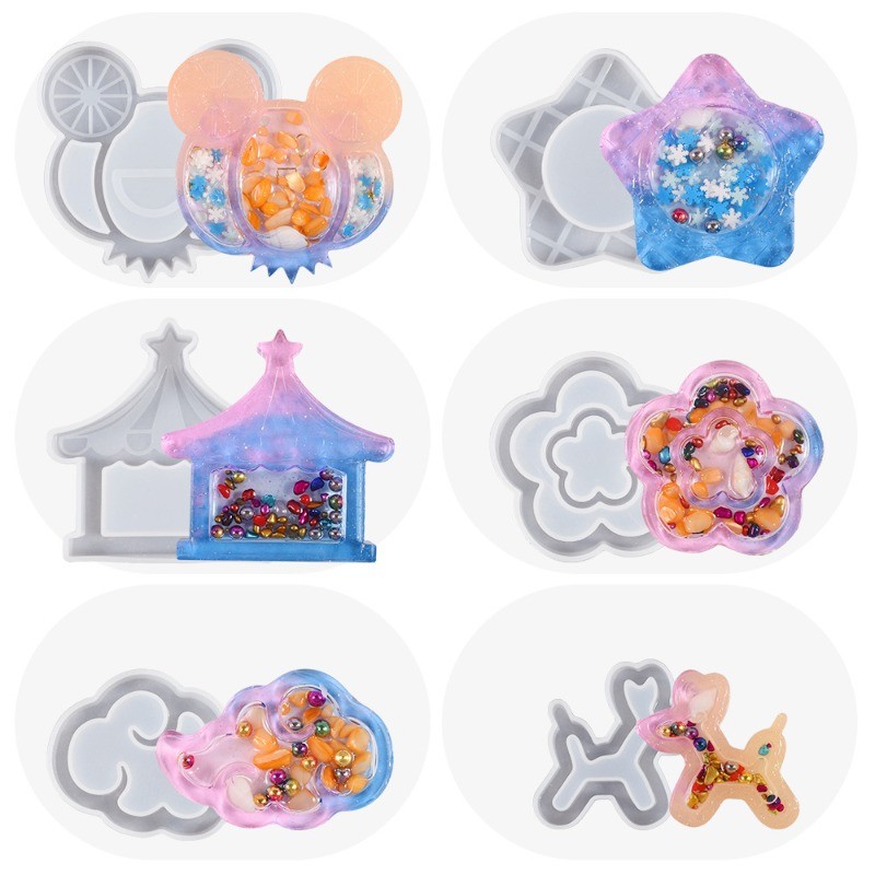 DIY Resin Shaker Mold Quicksand Keychain Silicone Mold Pumpkin Car Circus Tent Balloon Shaker DIY
