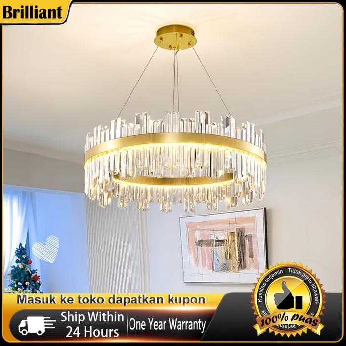 Kristal Nordic Lampu Gantung Mewah 3 Warna Led Bulat Chandelier Lampu Ruang Tamu Lampu Dapur Lampu