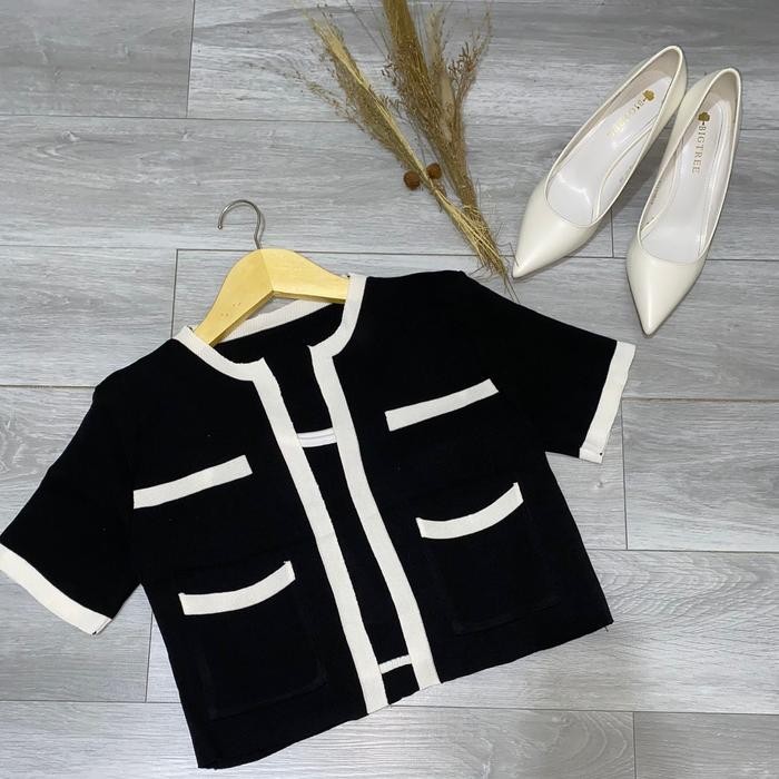 (Allthebest) HERCHOICE H006 Baju Top Set Atasan Long Square Atasan Kerah Rajut n Kaos Rajut Lengan