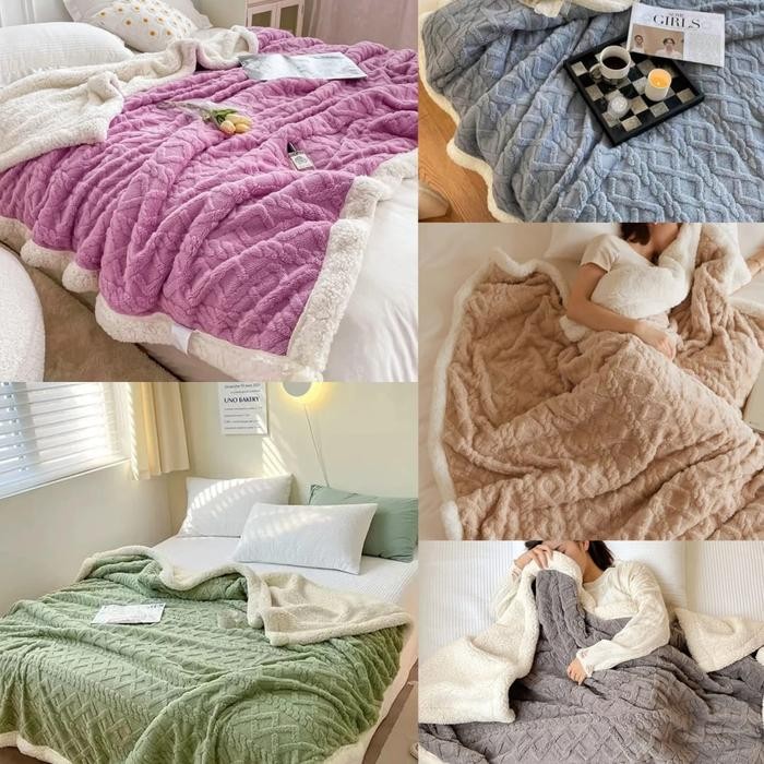 Selimut Bulu Jumbo Beludru Tebal 180x200 cm - SELIMUT BULU DOMBA