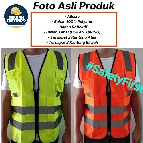 Rompi Safety Proyek / Rompi Proyek K3 Resleting + Kantong / Hijau Oren